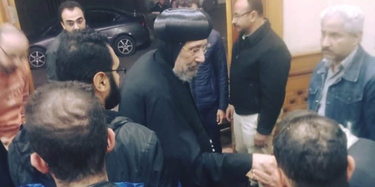 نيافة أنبا إرميا يقدم العزاء في انتقال والد أ. أيمن مجدي بقاعة كنيسة العذراء وأنبا شنوده بالسلام