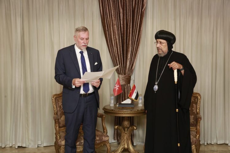 H.E. the Ambassador of the Sovereign Order of Malta has awarded H.G. Anba Ermia the Grand Cross pro Piis Meritis Melitensi