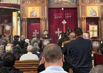 نيافة الأنبا إرميا يرأس صلاة جنازة م. فهمي فريد بطرس بكنيسة مار مرقس الرسول بكليوباترا، مصر الجديدة