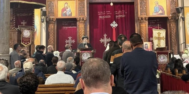 نيافة الأنبا إرميا يرأس صلاة جنازة م. فهمي فريد بطرس بكنيسة مار مرقس الرسول بكليوباترا، مصر الجديدة